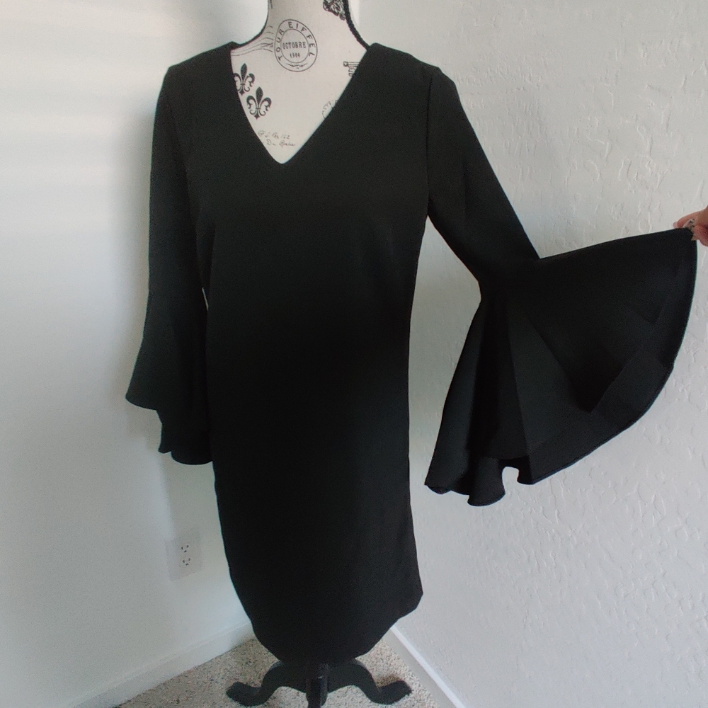 🆕 Catherine Malandrino plus size Black Dress bell sleeves office witchy goth_2x